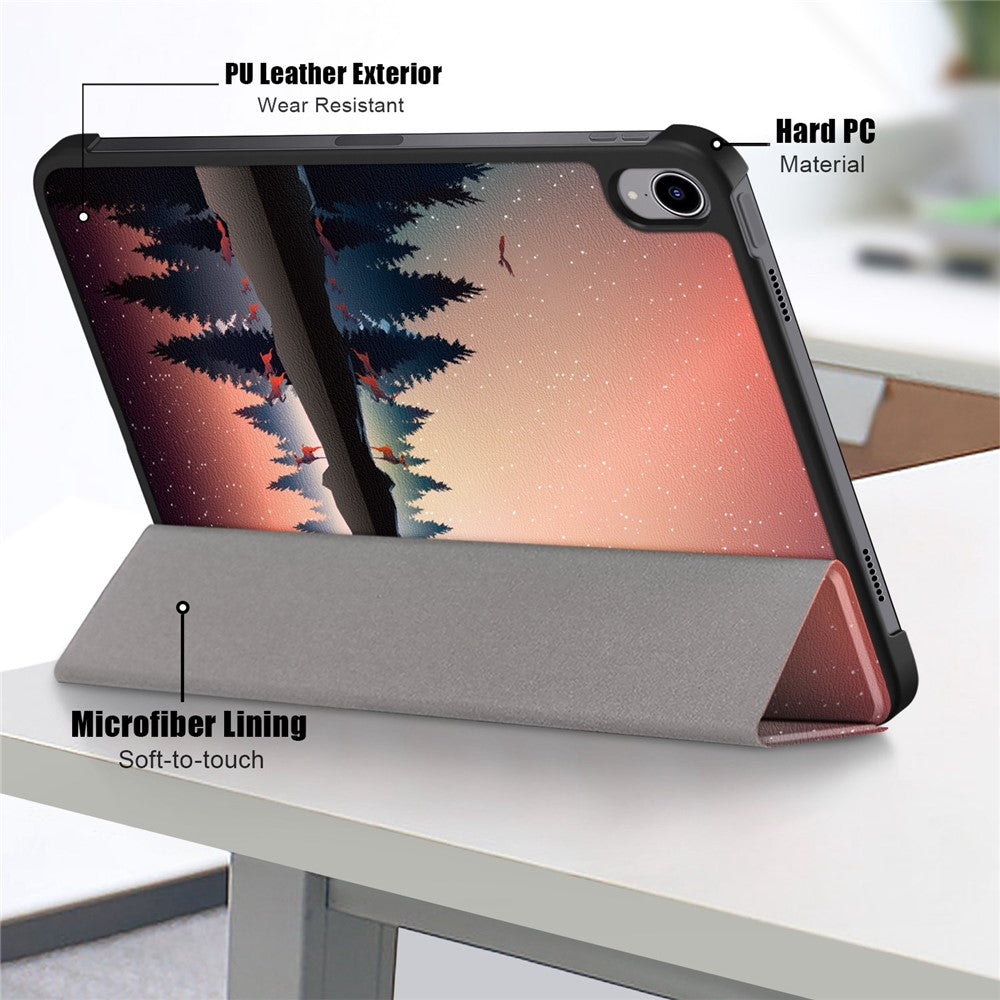 For iPad (2025) / 10.9 (2022) Pattern Printed Protective Case PU Leather Anti-Drop Auto Wake / Sleep Tablet Cover with Trifold Stand