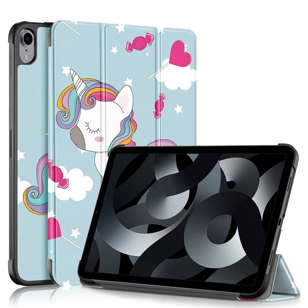 For iPad (2025) / 10.9 (2022) Pattern Printed Protective Case PU Leather Anti-Drop Auto Wake / Sleep Tablet Cover with Trifold Stand