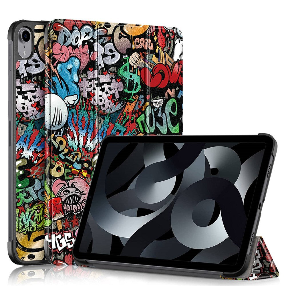 For iPad (2025) / 10.9 (2022) Pattern Printed Protective Case PU Leather Anti-Drop Auto Wake / Sleep Tablet Cover with Trifold Stand