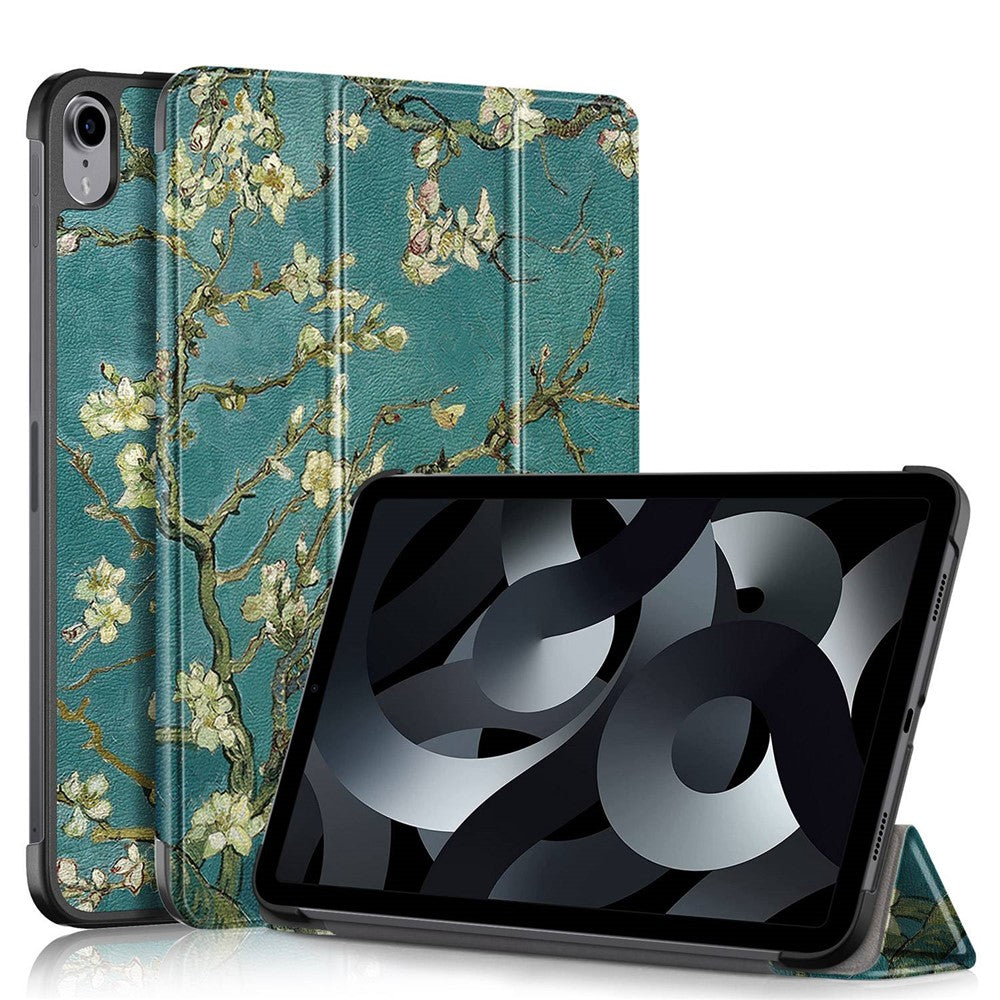 For iPad (2025) / 10.9 (2022) Pattern Printed Protective Case PU Leather Anti-Drop Auto Wake / Sleep Tablet Cover with Trifold Stand