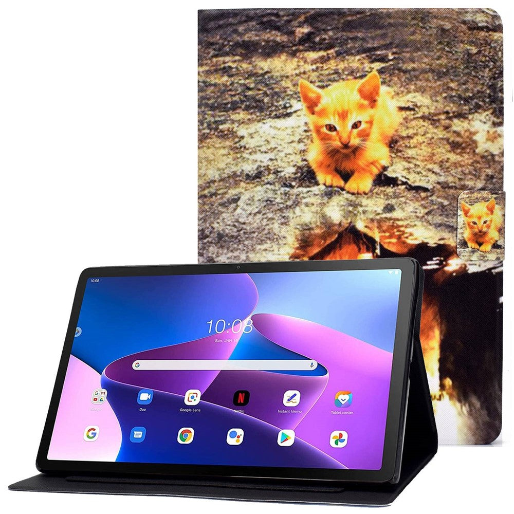 Lenovo M10 FHD REL / Tab M10 Plus TB-X606F Mönstertryck Surfplatta Fodral Korthållare PU-läder Stativfodral