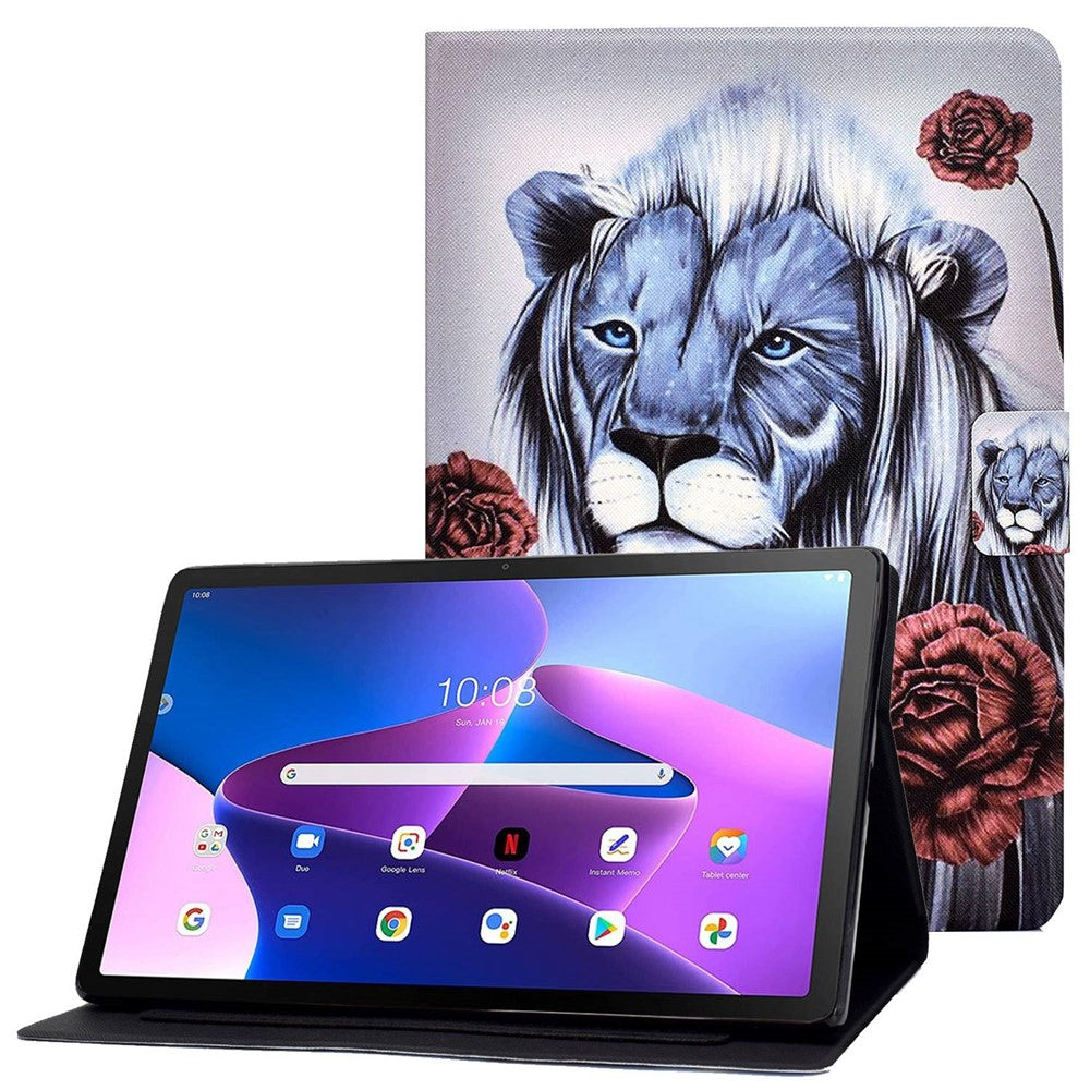 Lenovo M10 FHD REL / Tab M10 Plus TB-X606F Mönstertryck Surfplatta Fodral Korthållare PU-läder Stativfodral