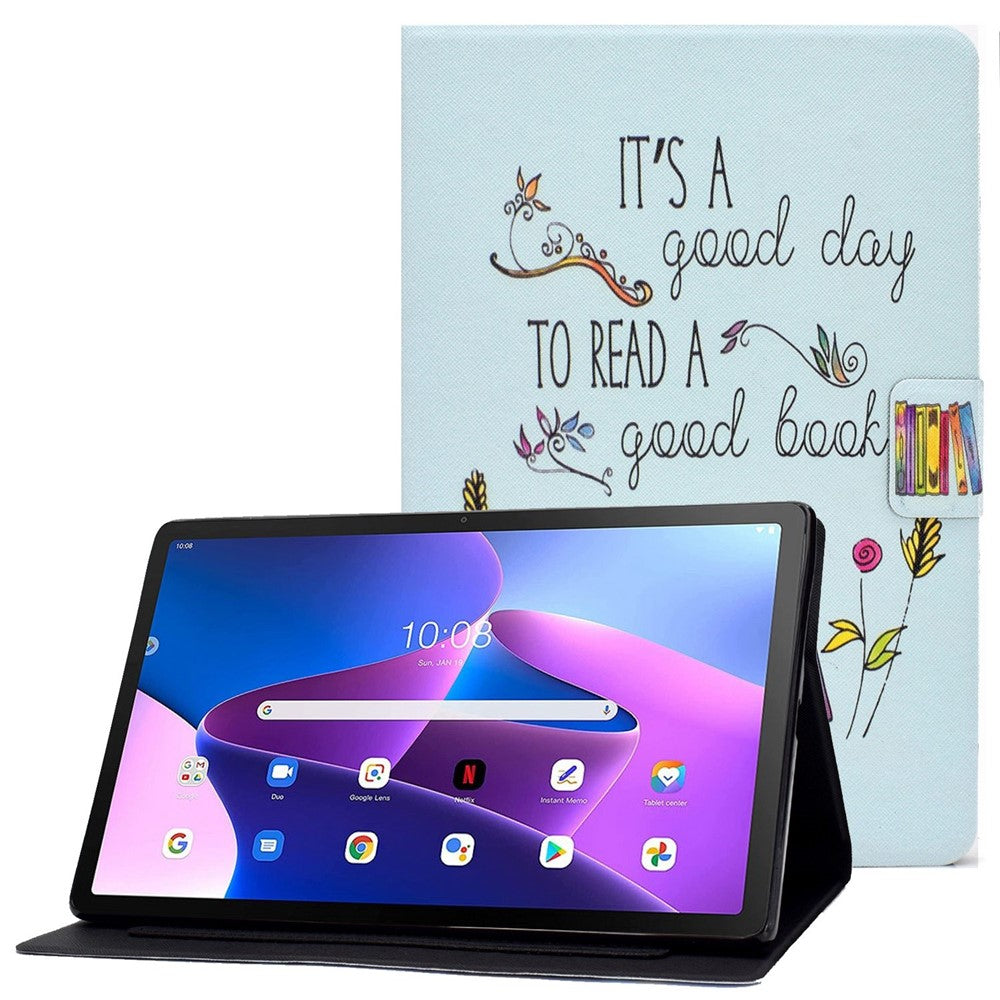 Lenovo M10 FHD REL / Tab M10 Plus TB-X606F Mönstertryck Surfplatta Fodral Korthållare PU-läder Stativfodral