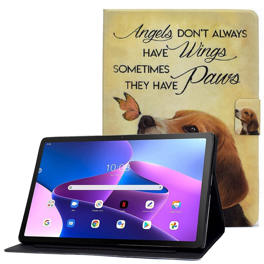 Lenovo M10 FHD REL / Tab M10 Plus TB-X606F Mönstertryck Surfplatta Fodral Korthållare PU-läder Stativfodral