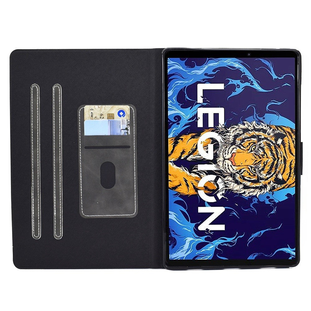Fodral med fallskydd för Lenovo Legion Y700 TB-9707F surfplatta, PU-läder, fällbart fodral, välskyddande stativ med korthållare
