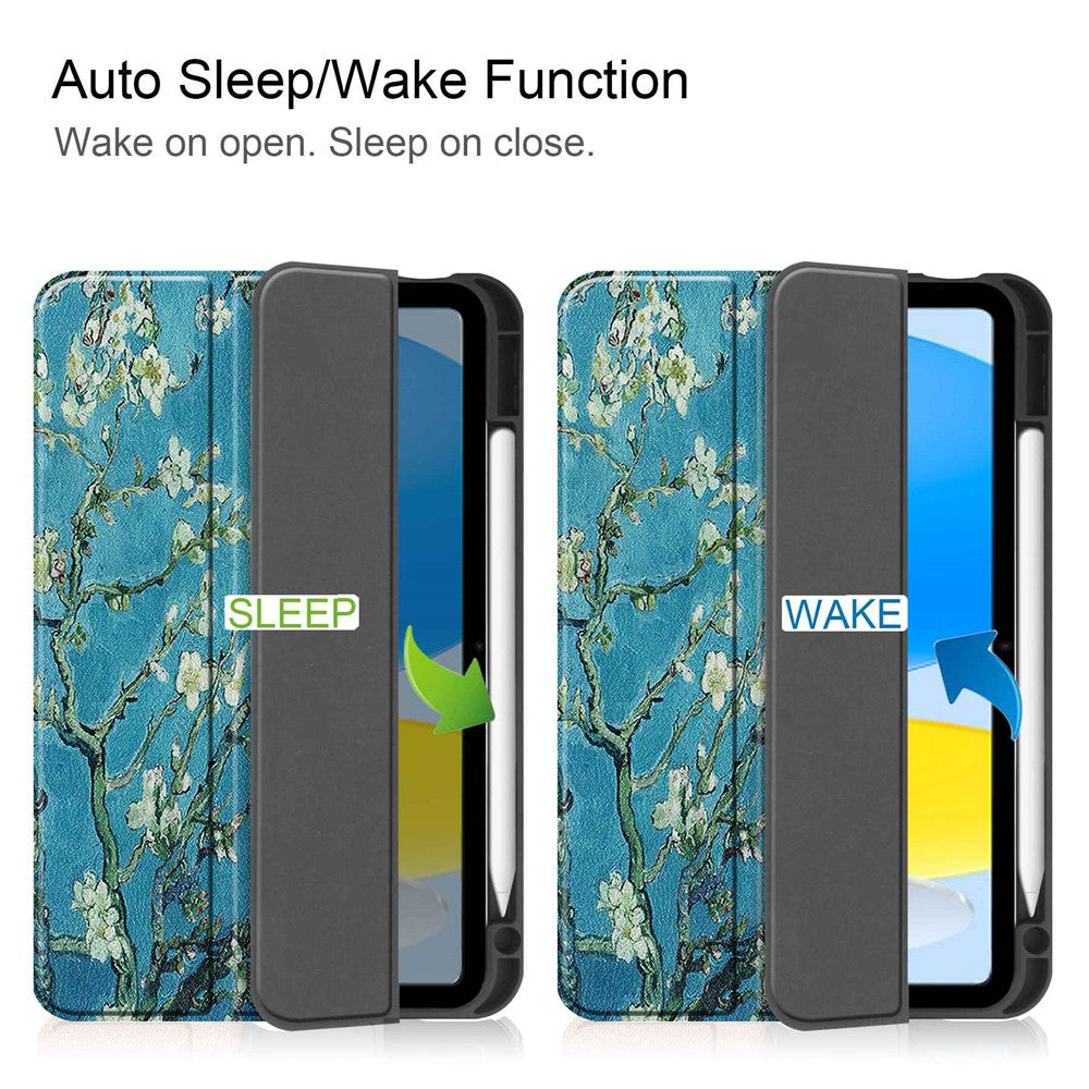 For iPad (2025) / 10.9 (2022) Pattern Printed Case PU Leather Smart Sleep Tablet Cover with Pen Slot