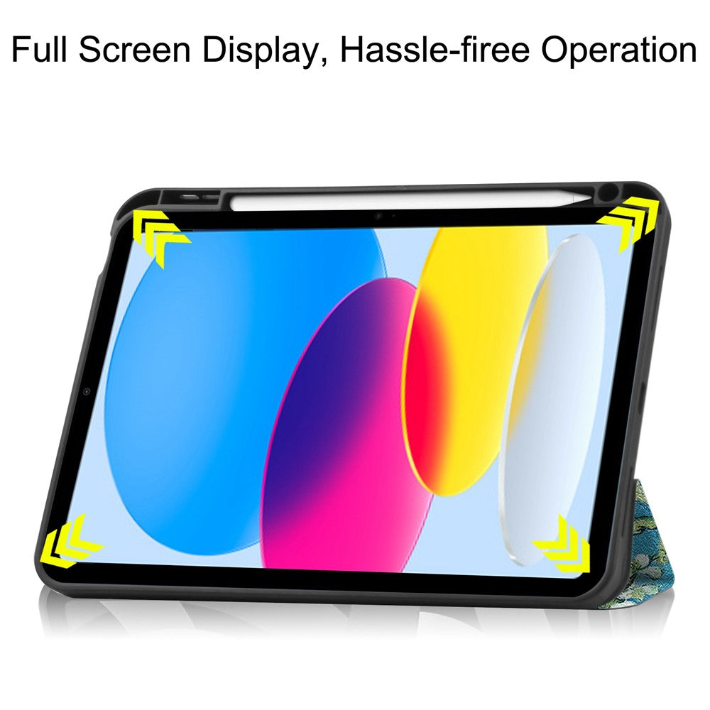 For iPad (2025) / 10.9 (2022) Pattern Printed Case PU Leather Smart Sleep Tablet Cover with Pen Slot