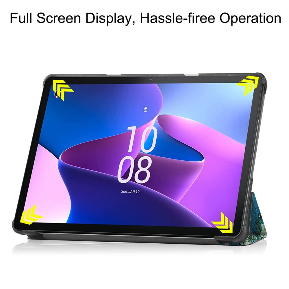For Lenovo Tab M10 (Gen 3) TB-328FU / TB-328XU Pattern Printing Tablet Case PU Leather Trifold Stand Cover with Auto Wake / Sleep