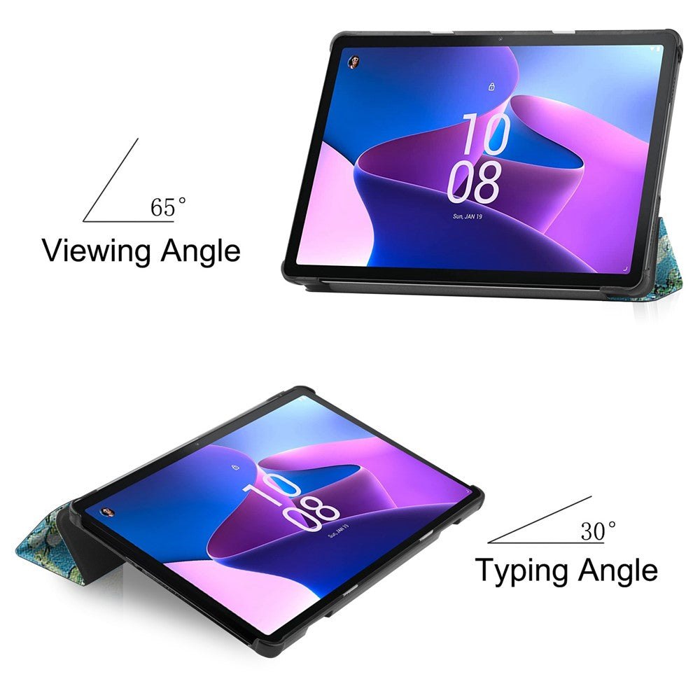 For Lenovo Tab M10 (Gen 3) TB-328FU / TB-328XU Pattern Printing Tablet Case PU Leather Trifold Stand Cover with Auto Wake / Sleep