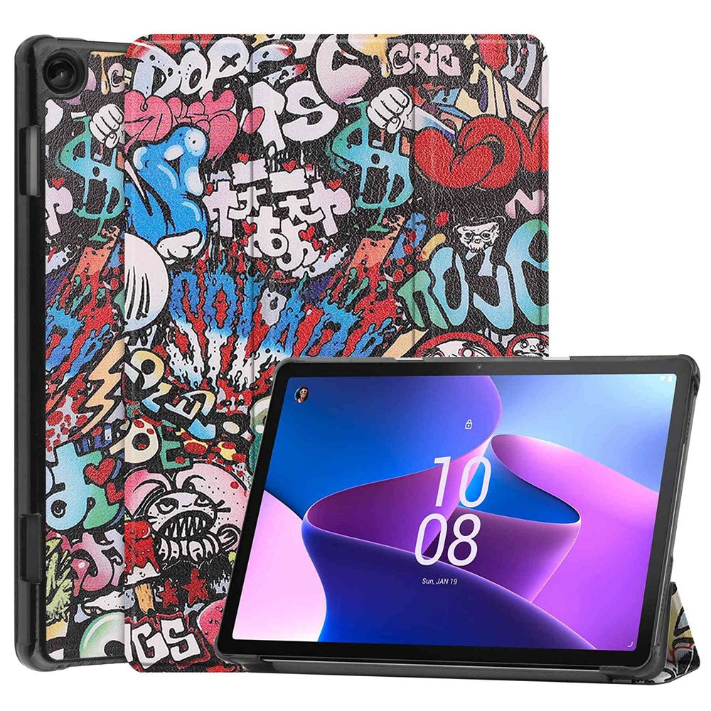 For Lenovo Tab M10 (Gen 3) TB-328FU / TB-328XU Pattern Printing Tablet Case PU Leather Trifold Stand Cover with Auto Wake / Sleep