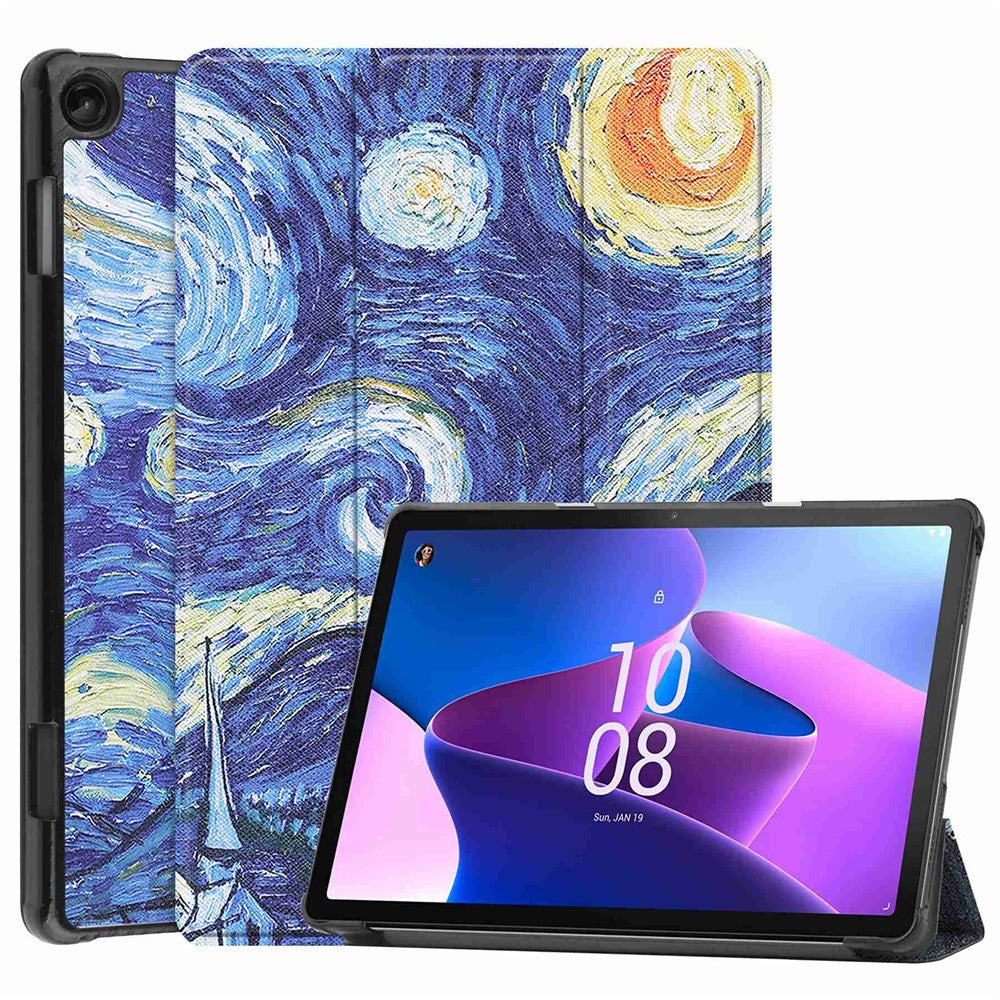 For Lenovo Tab M10 (Gen 3) TB-328FU / TB-328XU Pattern Printing Tablet Case PU Leather Trifold Stand Cover with Auto Wake / Sleep