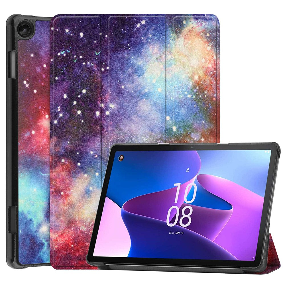 For Lenovo Tab M10 (Gen 3) TB-328FU / TB-328XU Pattern Printing Tablet Case PU Leather Trifold Stand Cover with Auto Wake / Sleep