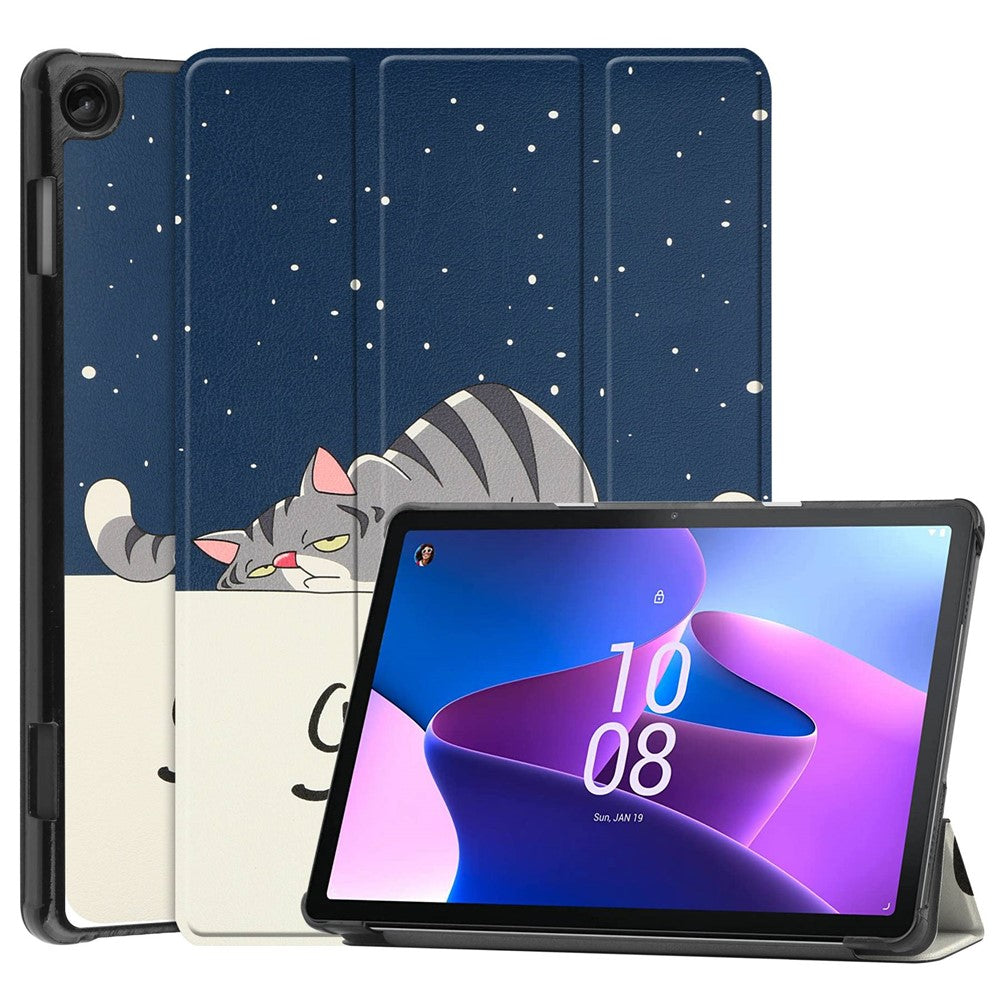 For Lenovo Tab M10 (Gen 3) TB-328FU / TB-328XU Pattern Printing Tablet Case PU Leather Trifold Stand Cover with Auto Wake / Sleep