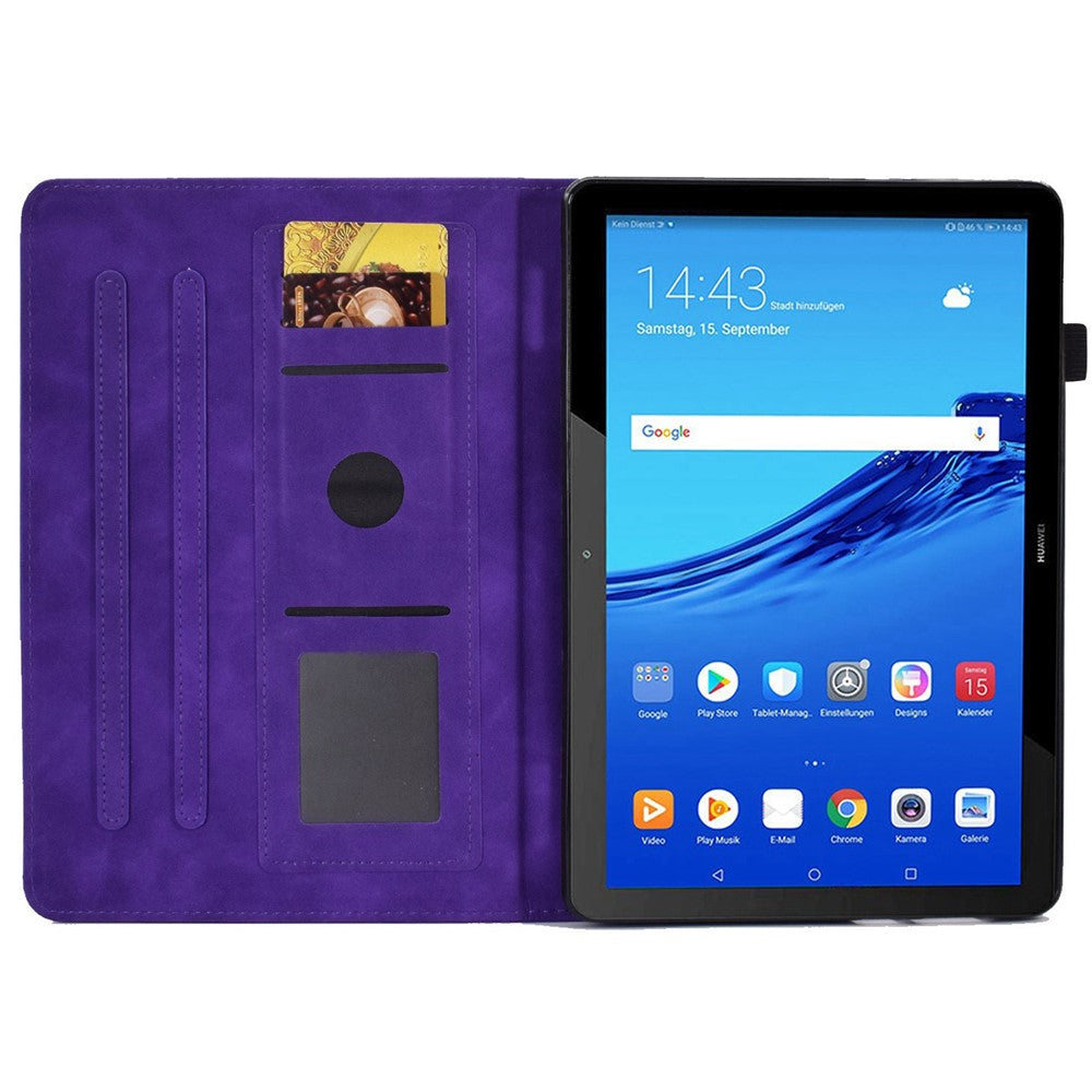 For Huawei MediaPad T5 10.1 Pattern Imprinted Smart Tablet  Case PU Leather Card Slots Folio Stand Cover with Pencil Holder
