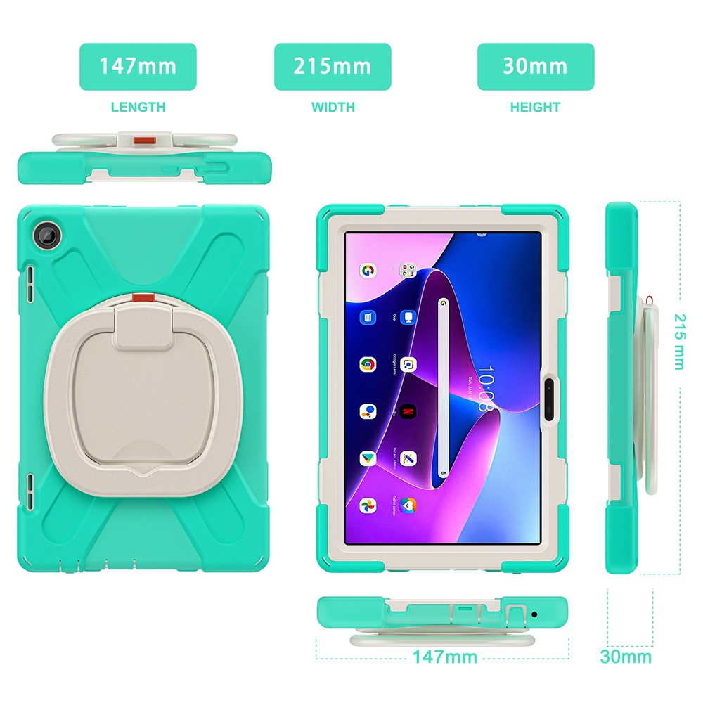 For Lenovo Tab M10 (Gen 3) TB-328FU / TB-328XU PC + Silicone Tablet Case Hand Grip Rotary Kickstand Drop-proof Protective Cover