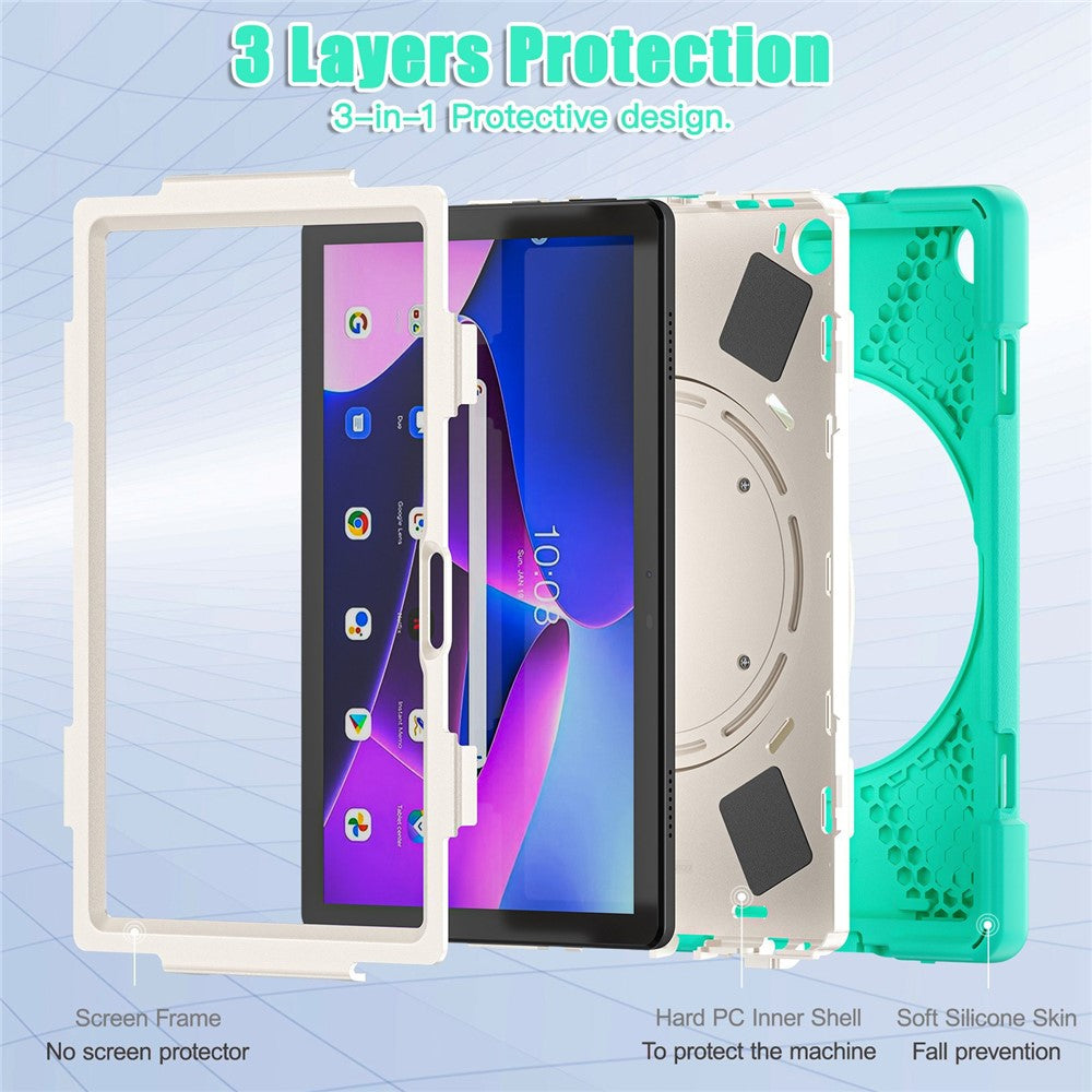 For Lenovo Tab M10 (Gen 3) TB-328FU / TB-328XU PC + Silicone Tablet Case Hand Grip Rotary Kickstand Drop-proof Protective Cover