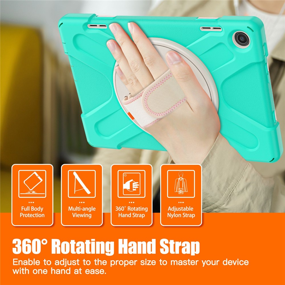 For Lenovo Tab M10 (Gen 3) TB-328FU / TB-328XU Kickstand 360 Degree Rotation Hand Strap Tablet Case PC + Silicone Protective Cover