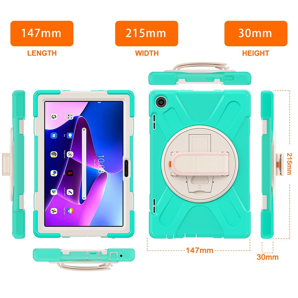 For Lenovo Tab M10 (Gen 3) TB-328FU / TB-328XU Kickstand 360 Degree Rotation Hand Strap Tablet Case PC + Silicone Protective Cover