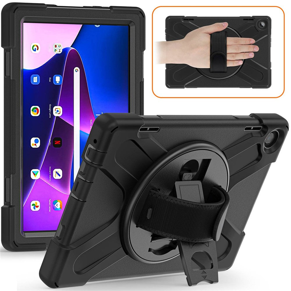 For Lenovo Tab M10 (Gen 3) TB-328FU / TB-328XU Kickstand 360 Degree Rotation Hand Strap Tablet Case PC + Silicone Protective Cover