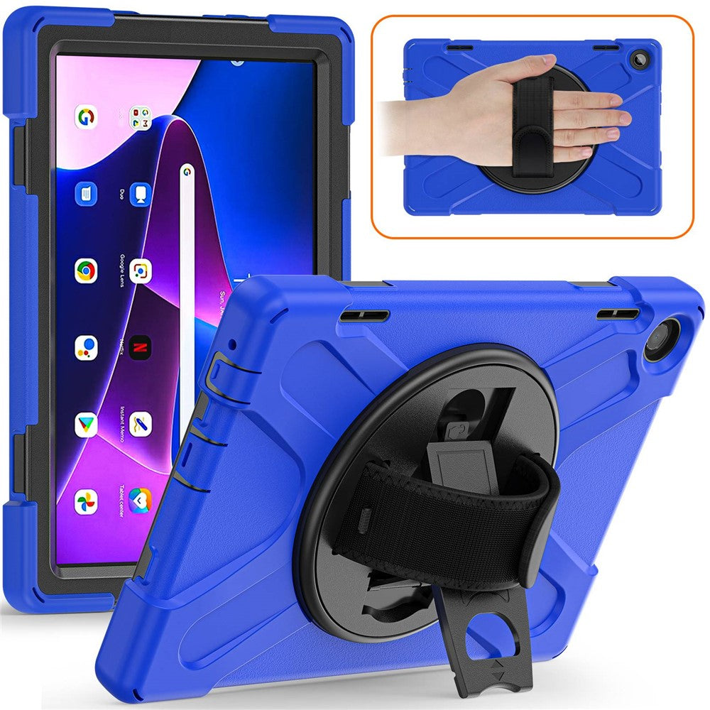 For Lenovo Tab M10 (Gen 3) TB-328FU / TB-328XU Kickstand 360 Degree Rotation Hand Strap Tablet Case PC + Silicone Protective Cover