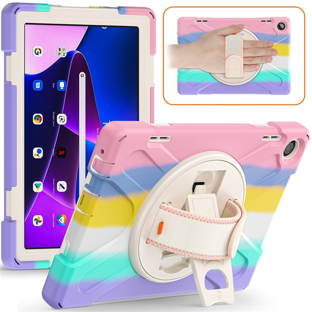 For Lenovo Tab M10 (Gen 3) TB-328FU / TB-328XU Kickstand 360 Degree Rotation Hand Strap Tablet Case PC + Silicone Protective Cover