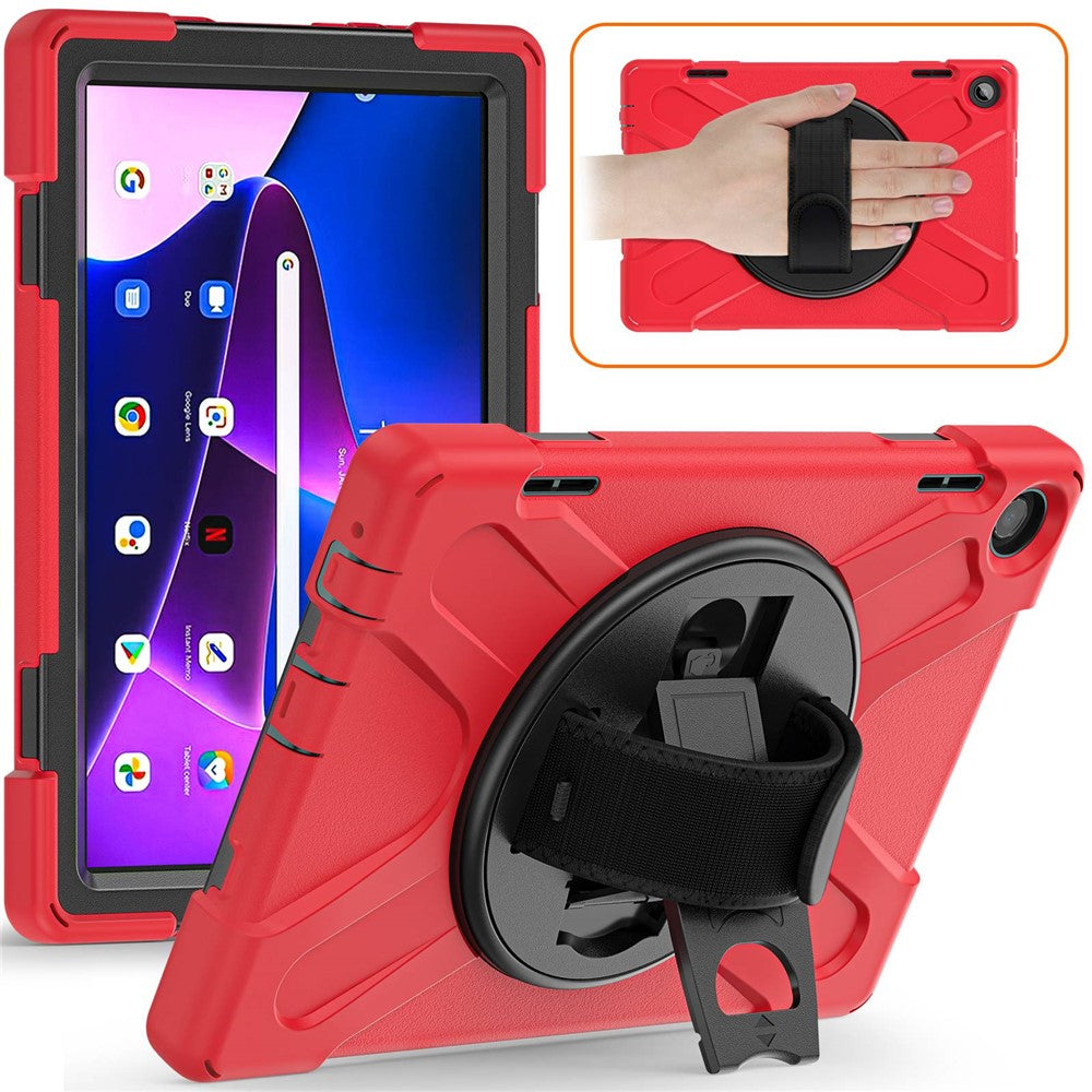 For Lenovo Tab M10 (Gen 3) TB-328FU / TB-328XU Kickstand 360 Degree Rotation Hand Strap Tablet Case PC + Silicone Protective Cover