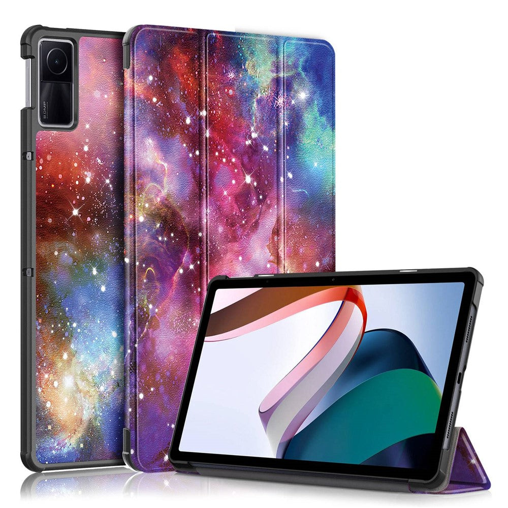 For Xiaomi Redmi Pad 10.6 Pattern Printing Tablet Case PU Leather Anti-Drop Trifold Stand Cover with Auto Wake / Sleep