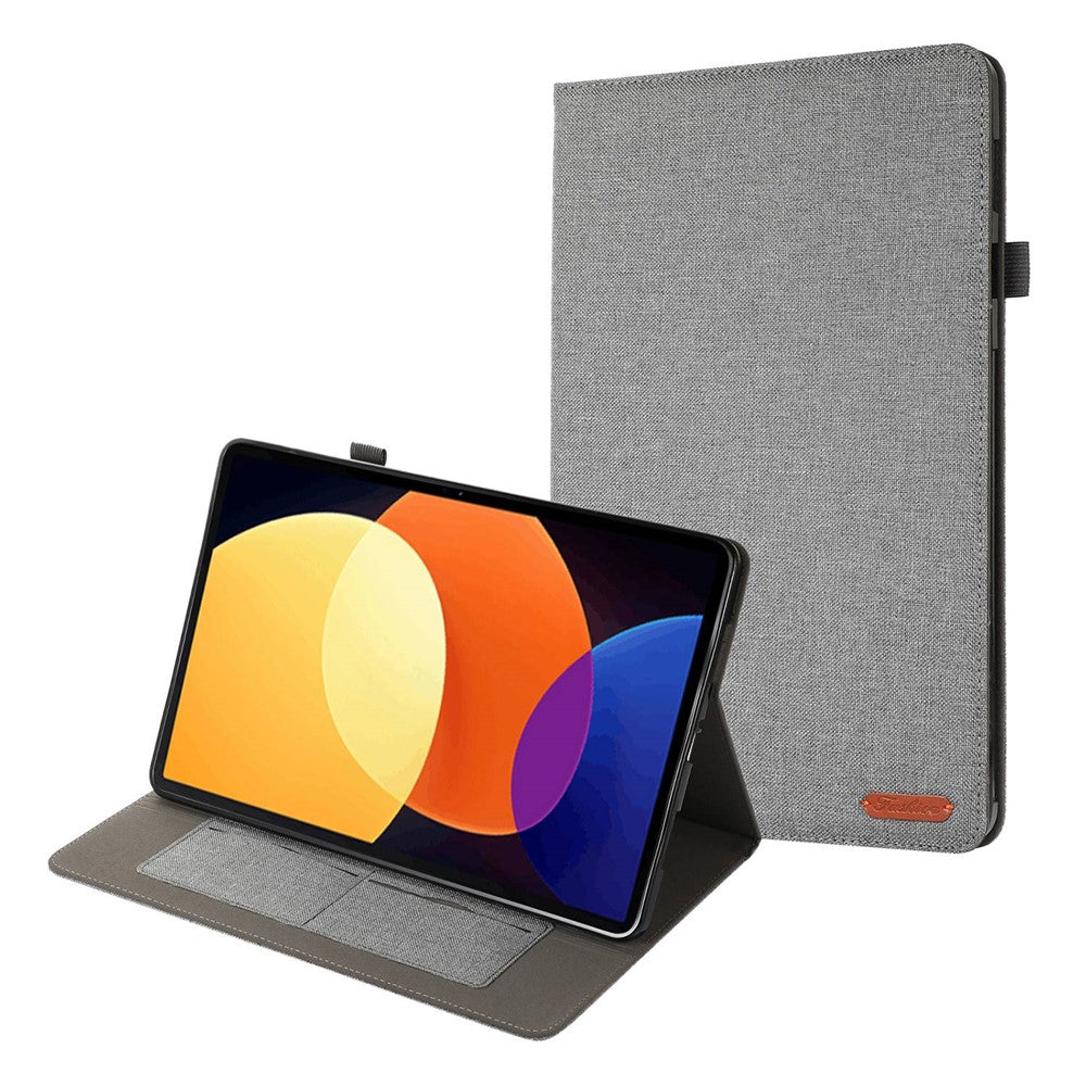 For Xiaomi Pad 5 Pro 12.4 (2022) Cloth Texture PU Leather Stand Case Tablet Protective Cover with Card Slots