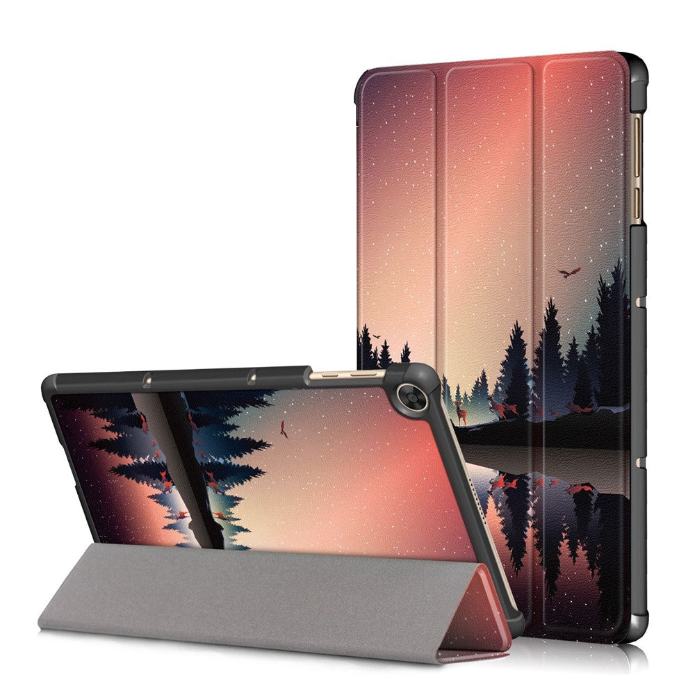 For Honor Pad X8 / X8 Lite / Huawei MatePad T 10 Pattern Printing PU Leather Trifold Stand Cover Fall-proof Tablet Protective Case