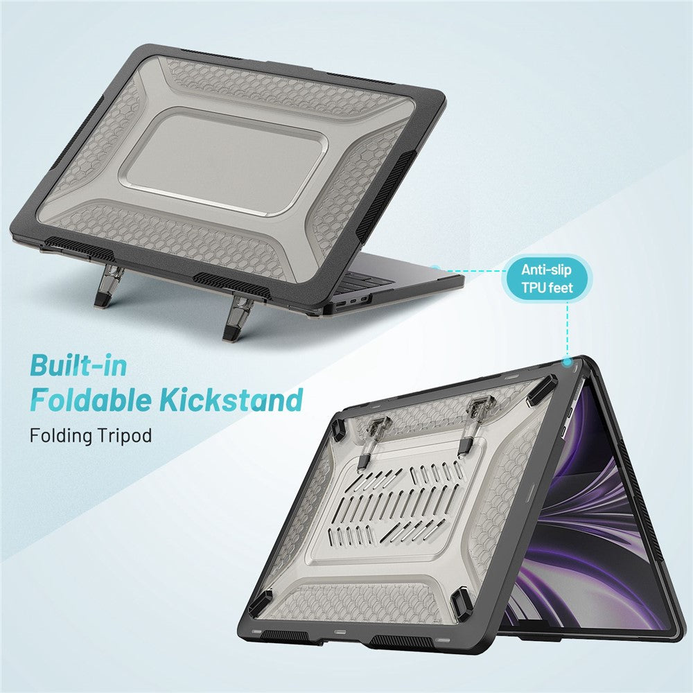 Til MacBook Air 13 tommer (2026) A3449 / (2025) A3240 / (2024) A3113 / (2022) A2681 beskyttelsescover ridsefast laptop hardcase i PC med støtteben