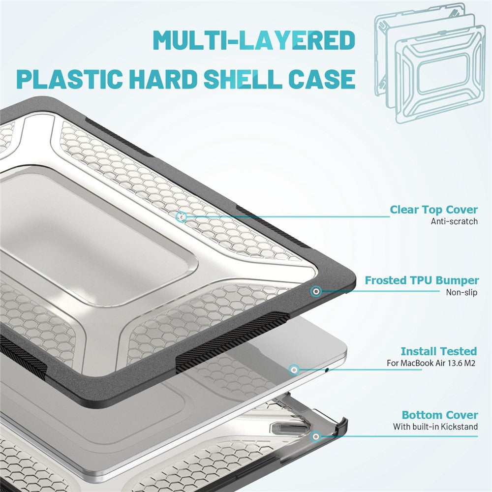 Til MacBook Air 13 tommer (2026) A3449 / (2025) A3240 / (2024) A3113 / (2022) A2681 beskyttelsescover ridsefast laptop hardcase i PC med støtteben