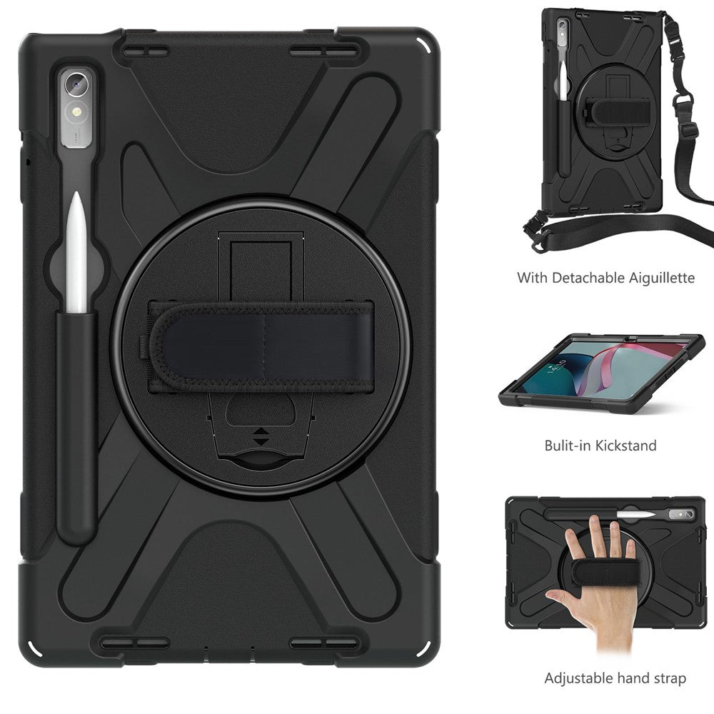 For Lenovo Tab P11 Pro Gen 2 Case Rotation Kickstand PC + Silicone Tablet Cover with Hand Strap / Shoulder Strap