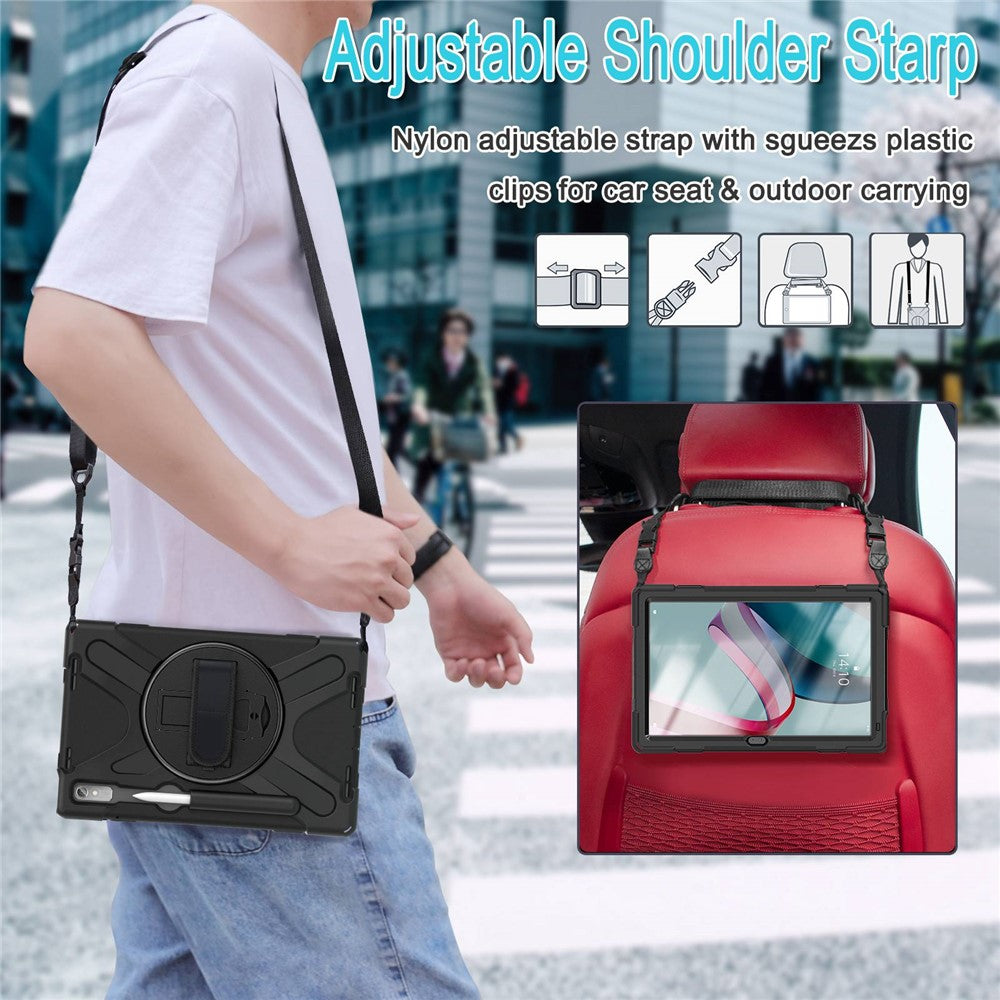 For Lenovo Tab P11 Pro Gen 2 Case Rotation Kickstand PC + Silicone Tablet Cover with Hand Strap / Shoulder Strap