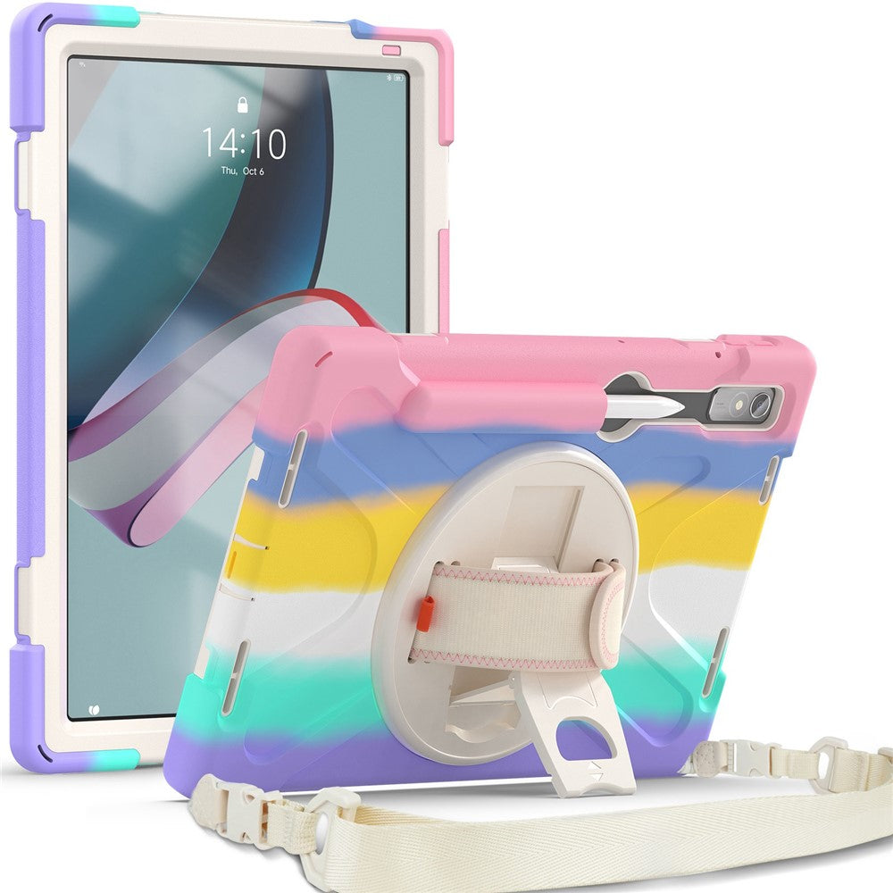 For Lenovo Tab P11 Pro Gen 2 Case Rotation Kickstand PC + Silicone Tablet Cover with Hand Strap / Shoulder Strap