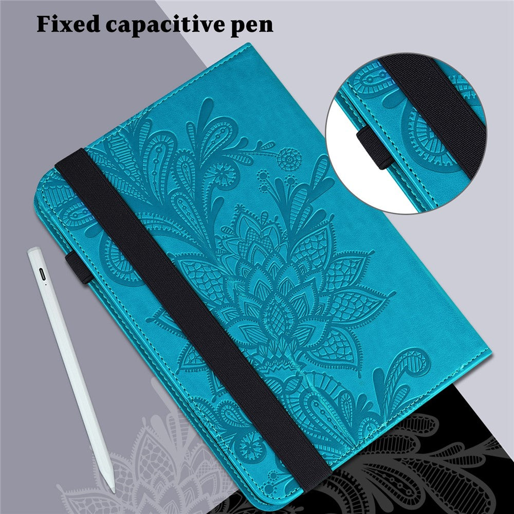 For Oppo Pad Air Flower Imprinting Tablet Protective Case PU Leather Shockproof Adjustable Stand Wallet Cover with Elastic Band