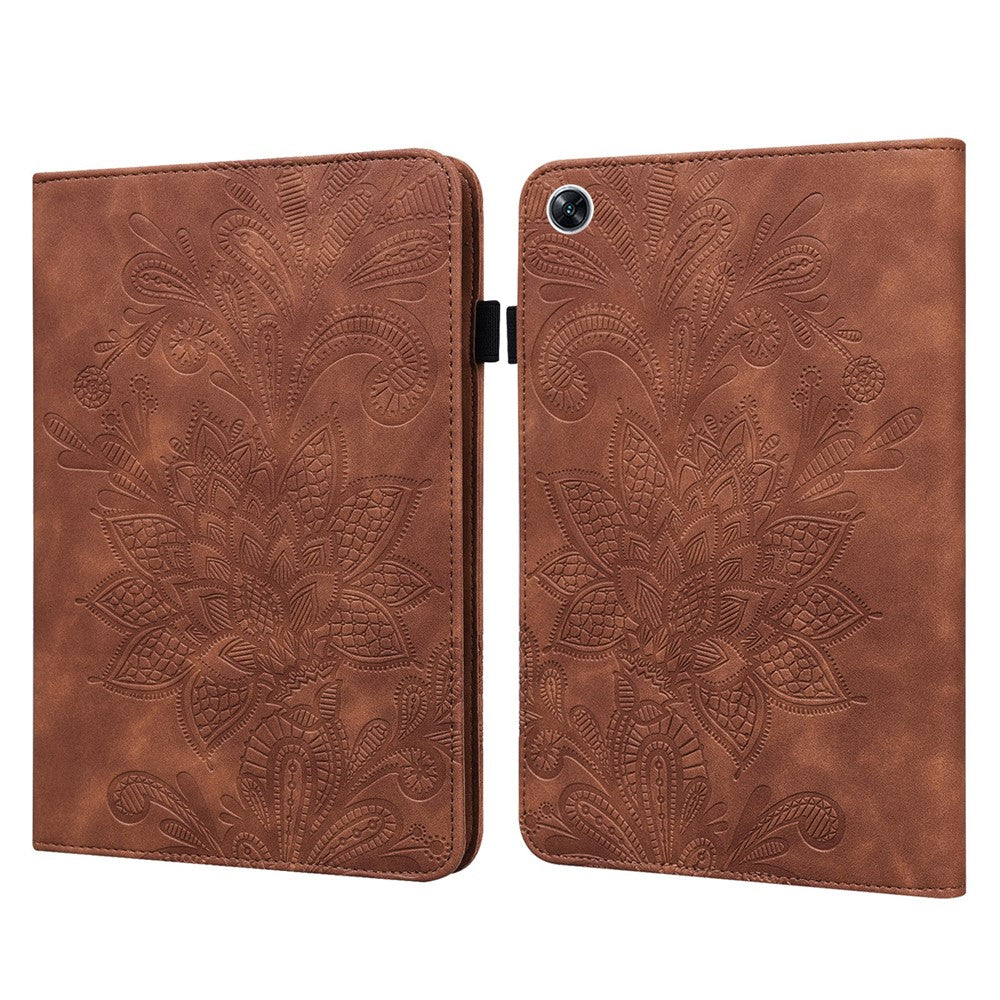 For Oppo Pad Air Flower Imprinting Tablet Protective Case PU Leather Shockproof Adjustable Stand Wallet Cover with Elastic Band