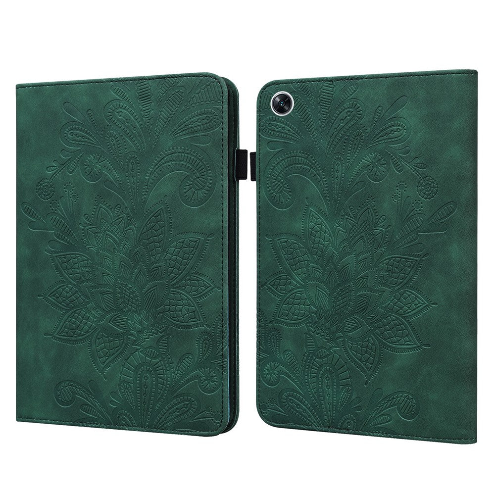 For Oppo Pad Air Flower Imprinting Tablet Protective Case PU Leather Shockproof Adjustable Stand Wallet Cover with Elastic Band