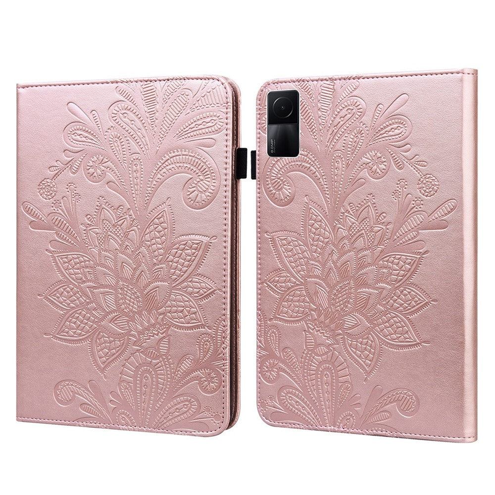 Flower Imprinting Tablet Cover for Xiaomi Redmi Pad, Supporting Stand Wallet PU Leather + Inner TPU Protective Case