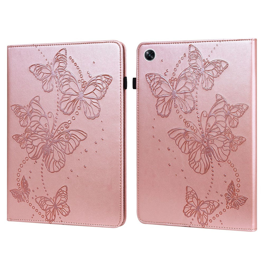 For Oppo Pad Air PU Leather Card Holder Protective Cover Butterfly Imprinted Tablet Foldable Stand Case with Elastic Band
