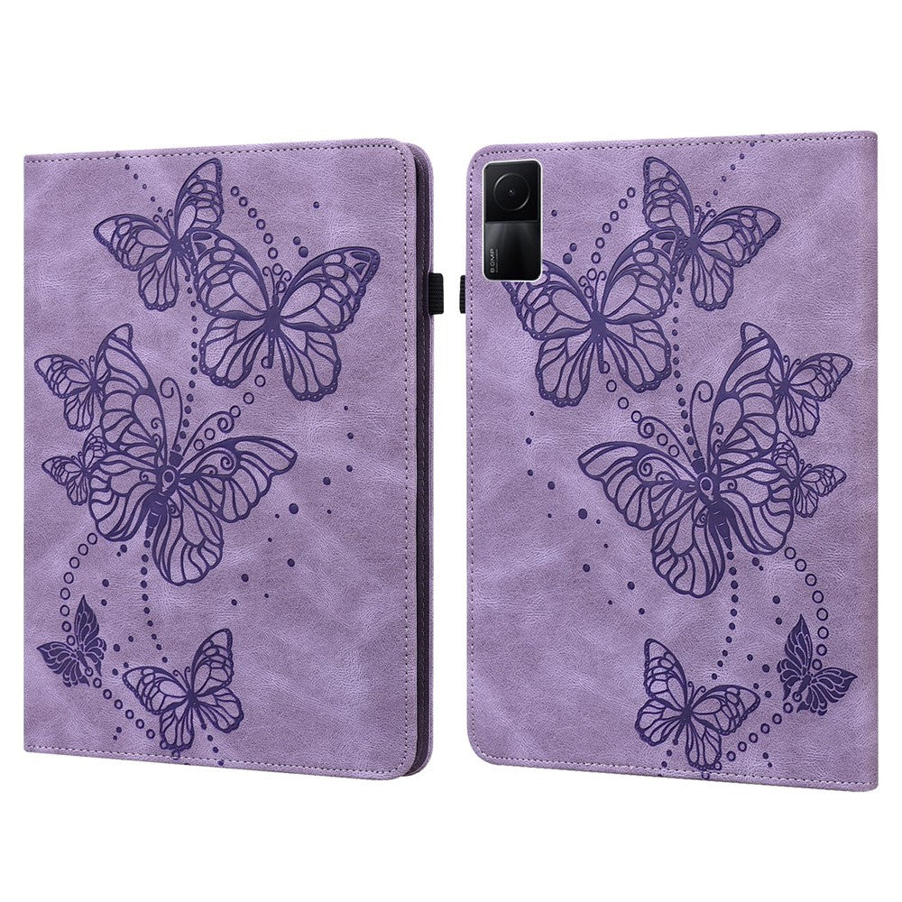 For Xiaomi Redmi Pad Butterfly Imprinted PU Leather Card Holder Protective Cover Foldable Stand Anti-drop Case with Elastic Band