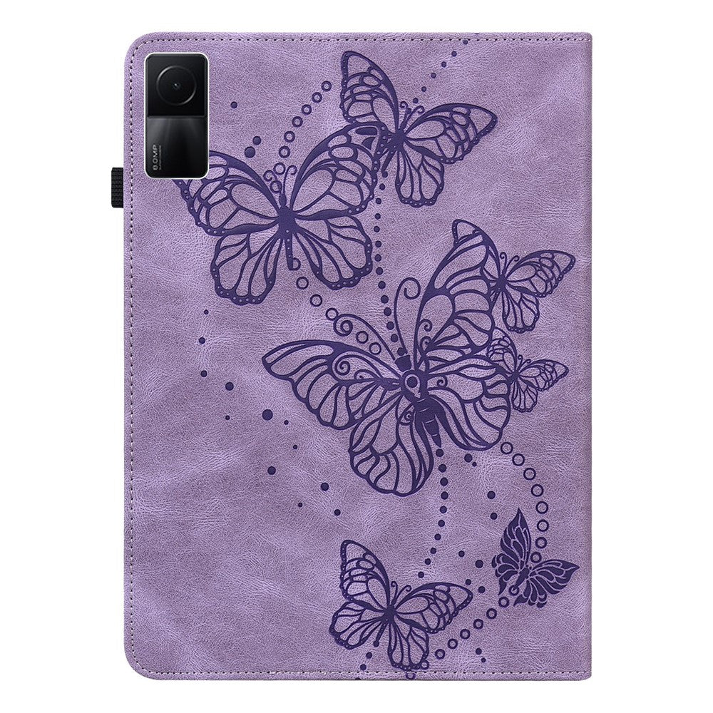 For Xiaomi Redmi Pad Butterfly Imprinted PU Leather Card Holder Protective Cover Foldable Stand Anti-drop Case with Elastic Band