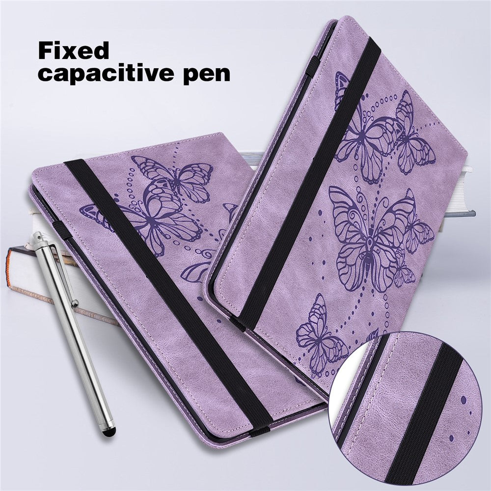 For Xiaomi Redmi Pad Butterfly Imprinted PU Leather Card Holder Protective Cover Foldable Stand Anti-drop Case with Elastic Band