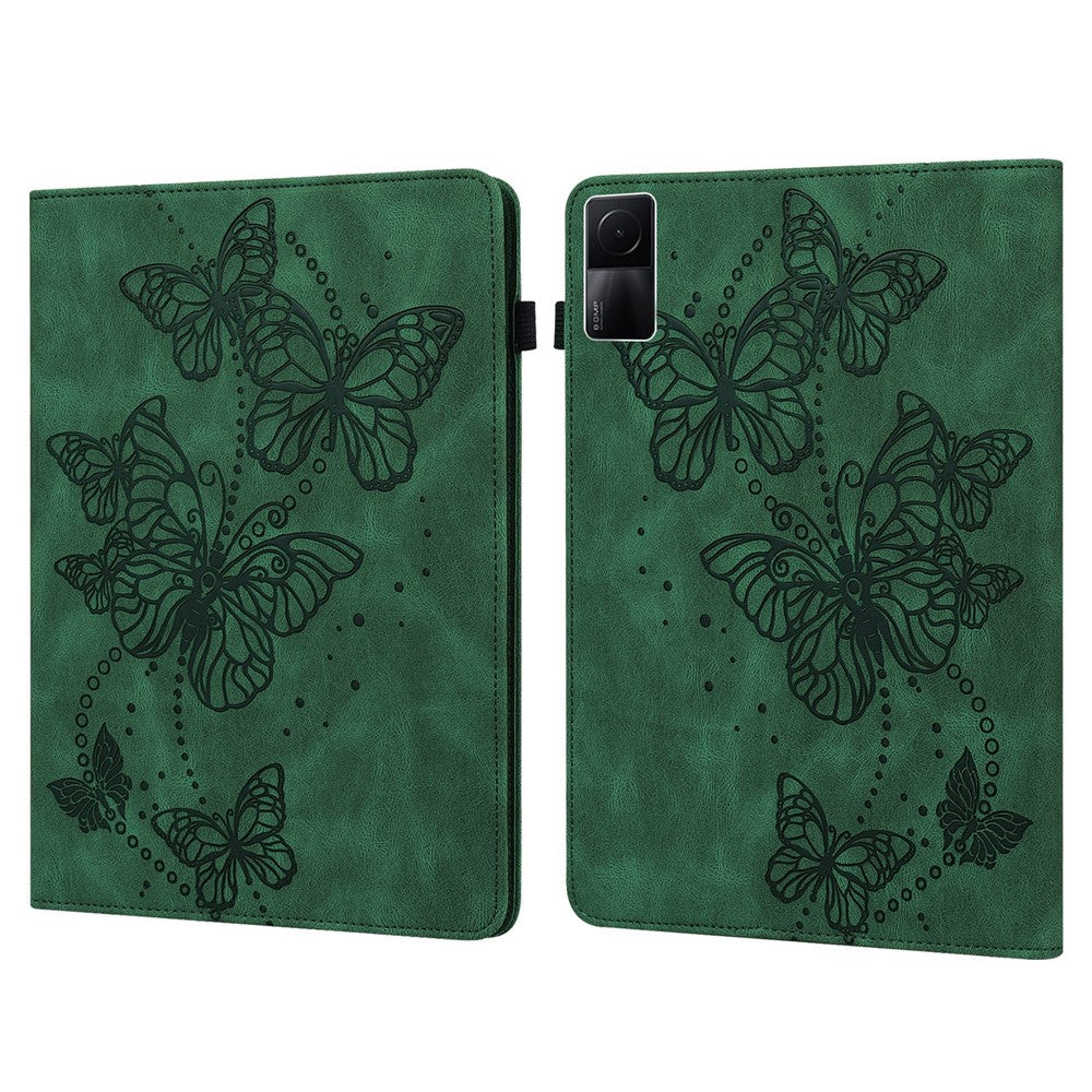 For Xiaomi Redmi Pad Butterfly Imprinted PU Leather Card Holder Protective Cover Foldable Stand Anti-drop Case with Elastic Band