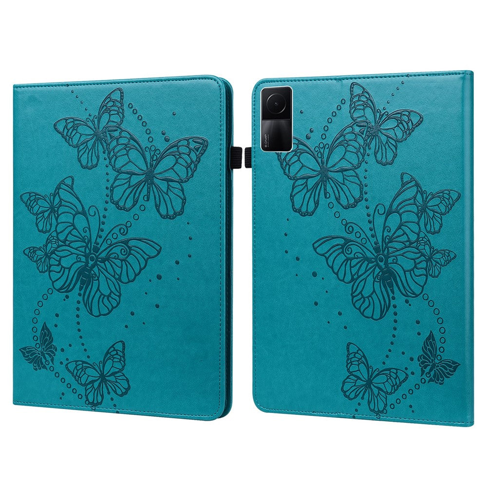 For Xiaomi Redmi Pad Butterfly Imprinted PU Leather Card Holder Protective Cover Foldable Stand Anti-drop Case with Elastic Band