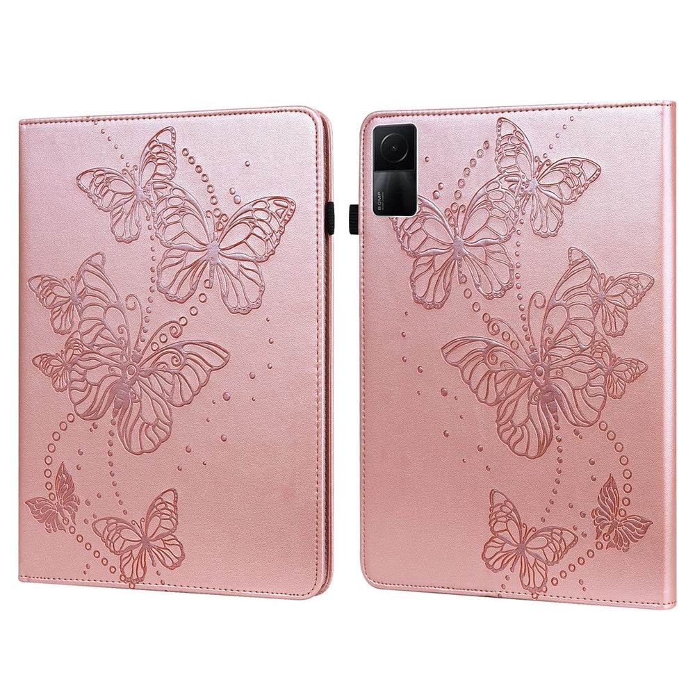 For Xiaomi Redmi Pad Butterfly Imprinted PU Leather Card Holder Protective Cover Foldable Stand Anti-drop Case with Elastic Band