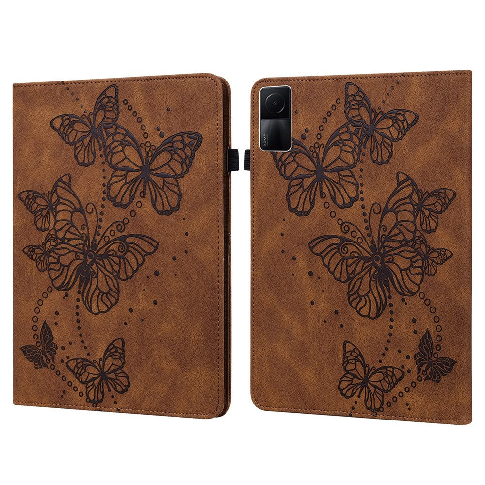 For Xiaomi Redmi Pad Butterfly Imprinted PU Leather Card Holder Protective Cover Foldable Stand Anti-drop Case with Elastic Band