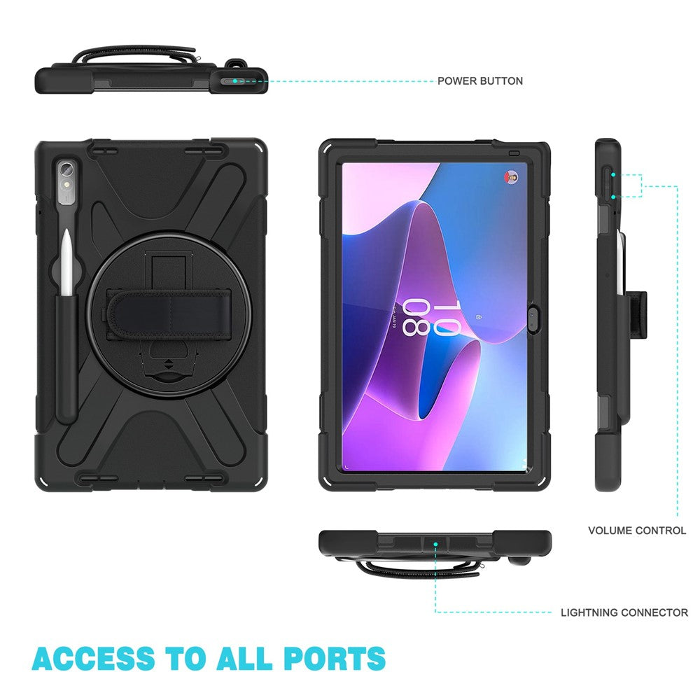 Lenovo Tab P11 Pro Gen 2 / Tab P11 Pro 2022 Stöd PC + Silikon Surfplatta Skal 360 Graders Rotation Handrem Stötsäkert Robust Skyddsfodral