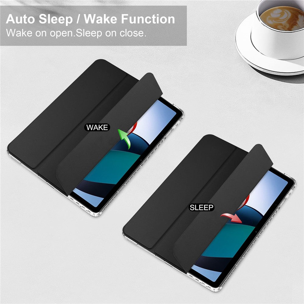 For Xiaomi Redmi Pad Trifold Stand PU Leather Tablet Case Anti-drop Transparent TPU Back Cover