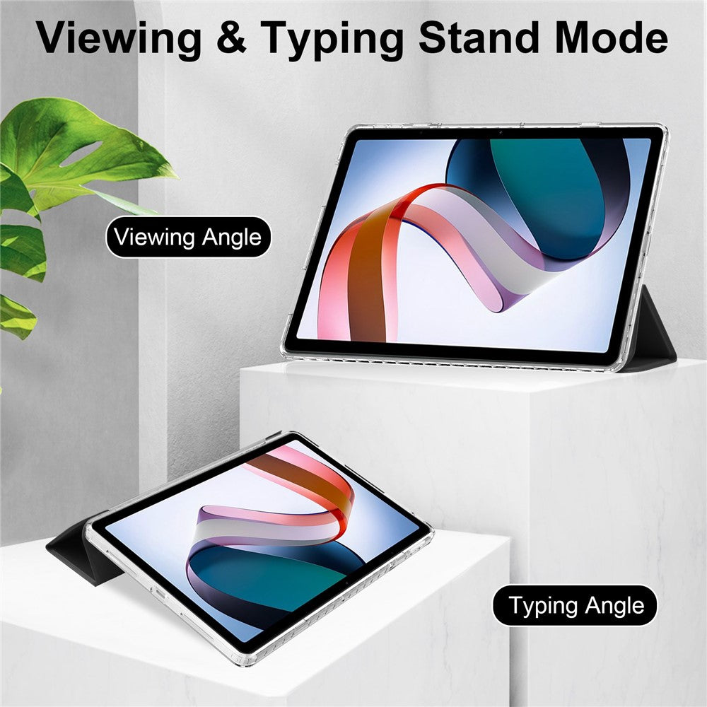 For Xiaomi Redmi Pad Trifold Stand PU Leather Tablet Case Anti-drop Transparent TPU Back Cover