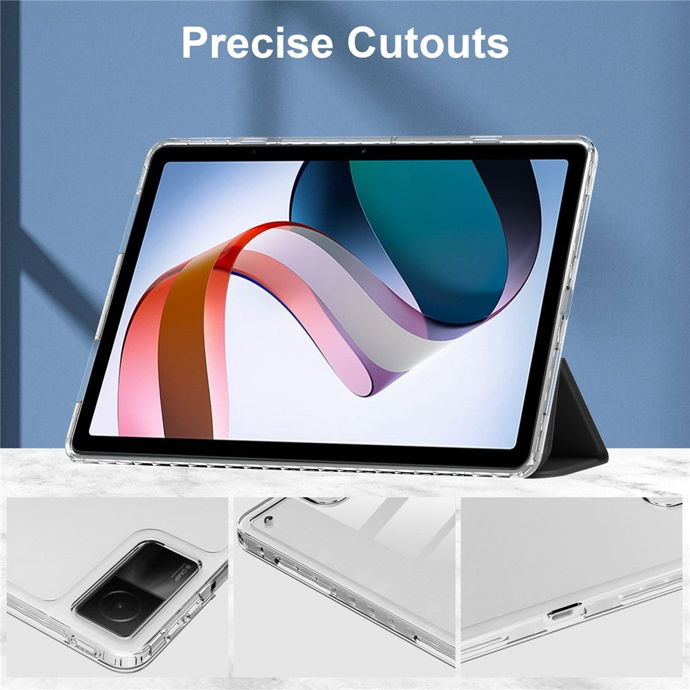 For Xiaomi Redmi Pad Trifold Stand PU Leather Tablet Case Anti-drop Transparent TPU Back Cover